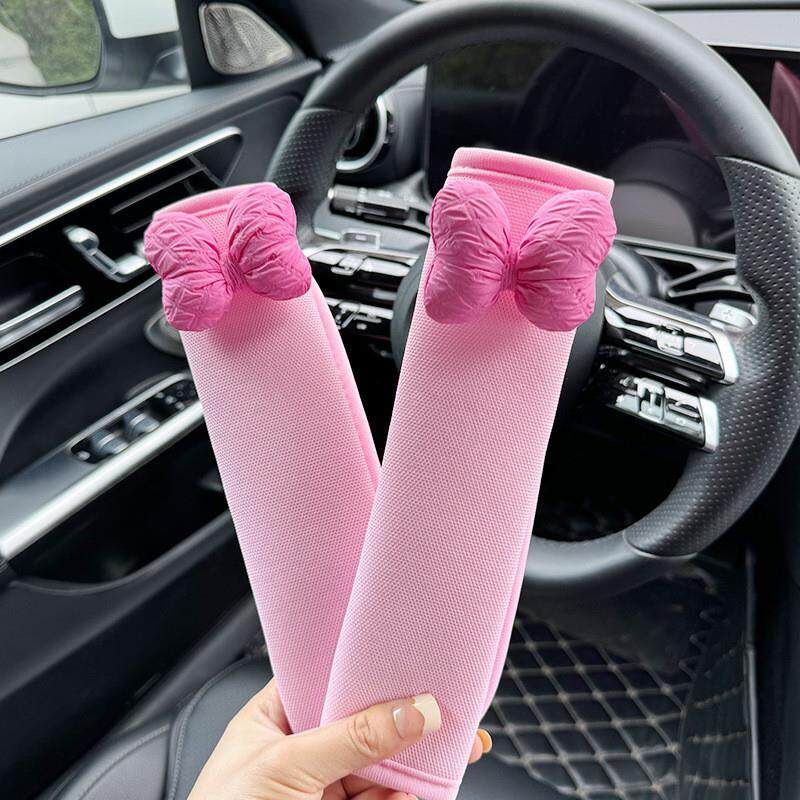 Car Seatbelt Shoulder Pad with Girly Bowknot, Universal for All Seasons, Anti-Neck Strain, Car Decoration for Girls