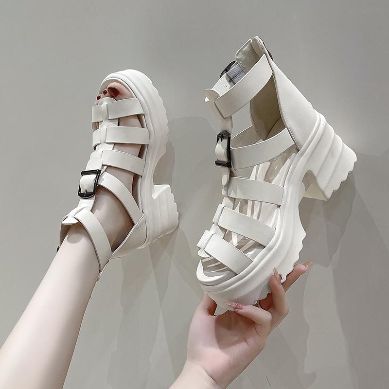 Модные летние босоножки на платформе, женские, новые, на высоком каблуке, сексуальные, с открытым носком, босоножки-гладиаторы на танкетке, 10 см, женские пляжные тапочки