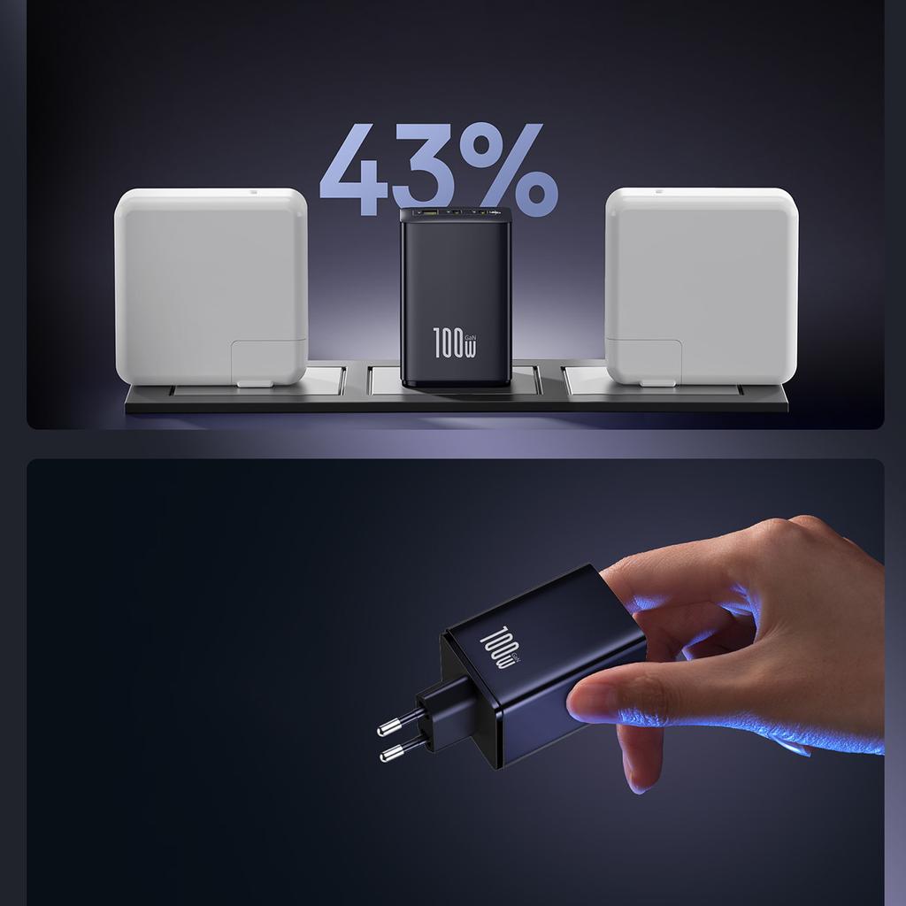 Fast USB-A USB-C Powerful 100W Wall Charger for Laptop Black