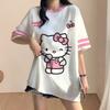 Свободная футболка в корейском стиле, футболка Hello Kitty с рисунком для футбола, спортивная футболка, streetwear.