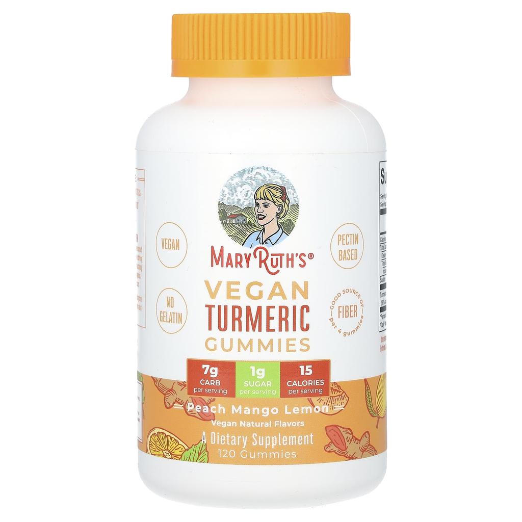 MaryRuth's Vegan Turmeric Gummies, Peach Mango Lemon, 120 Gummies