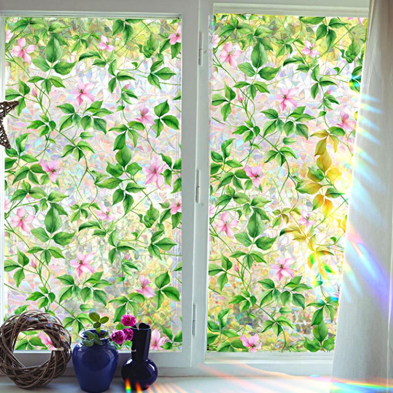 1 Sheet Glass Window Film Double-sided Viewing Stained Removable Glass Sticker Colorful Flower & Vine Window Stickers PVC