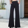 Women Long Pants Elastic High Waist Pockets Solid Color Trousers Casual Loose Fit Wide Leg Flared Pants Streetwear