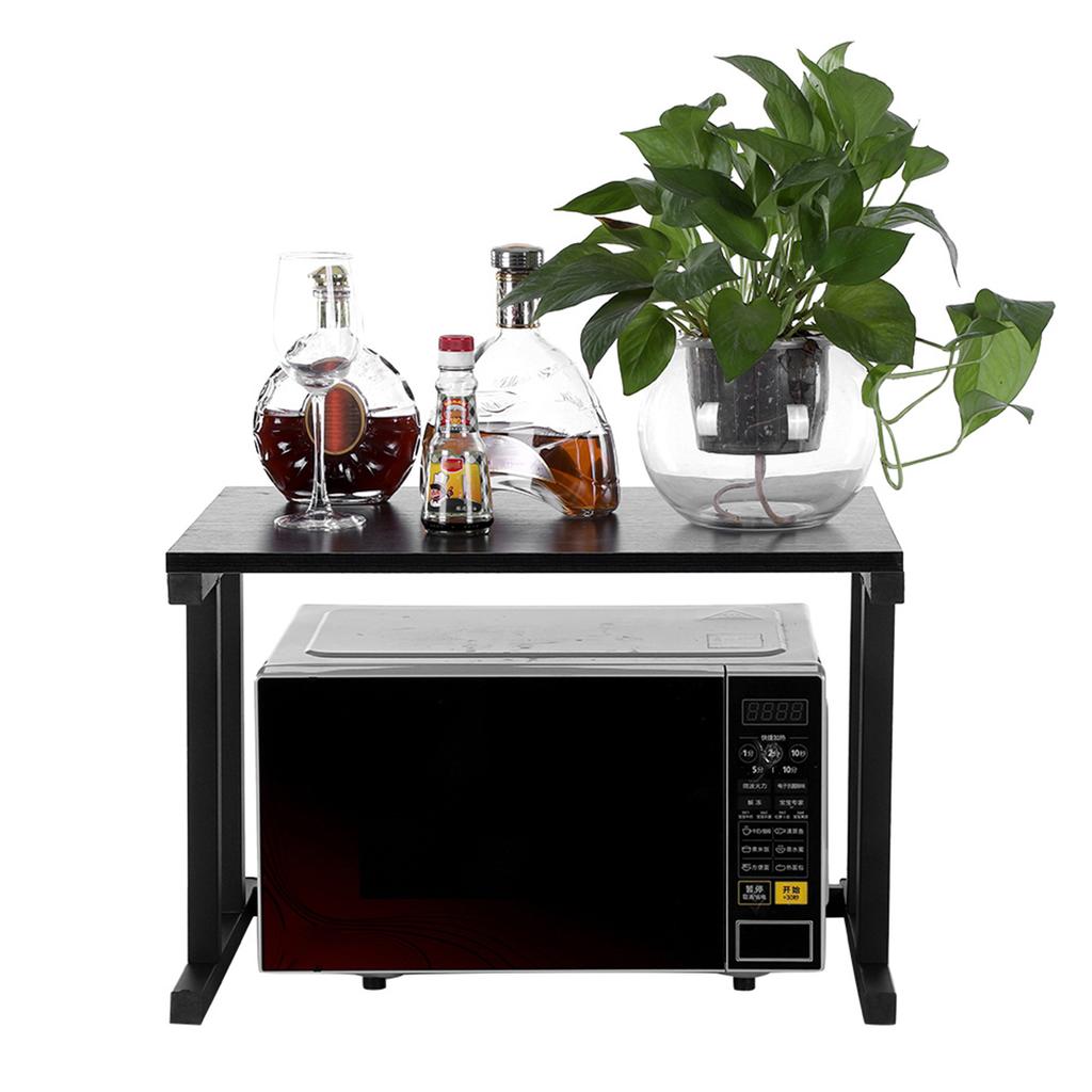 Деревянная подставка для микроволновой печи, двухъярусная полка для хранения, кухонный шкаф, прилавок(черный)