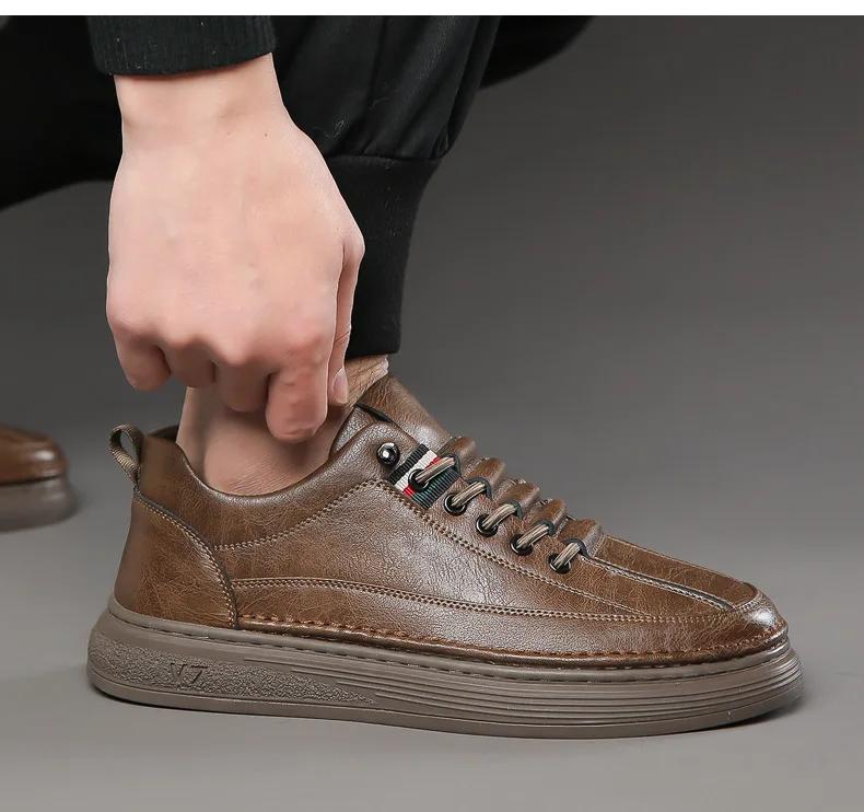 2024 Новые мужские туфли из натуральной кожи Повседневные туфли Лаконичные белые туфли для скейтбординга на плоской подошве Уличные крутые кроссовки