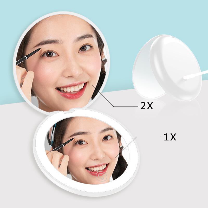 Portable Rechargeable LED Makeup Mirror with Stepless Dimming, Double-Sided Folding Design, Ideal for Travel