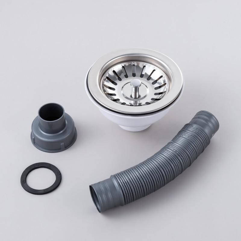 Single Basin Kitchen Sink Drain Assembly With Stainless Steel Strainer Basket PP Lift-Up Stopper