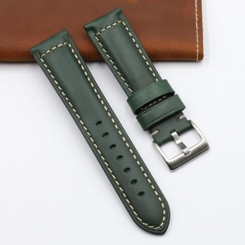 Retro Watch Band Leather Strap 20mm 22mm 24mm Green Wine Red Wrist Bracelet Quick Release Watch Strap Men Watches Accessories
