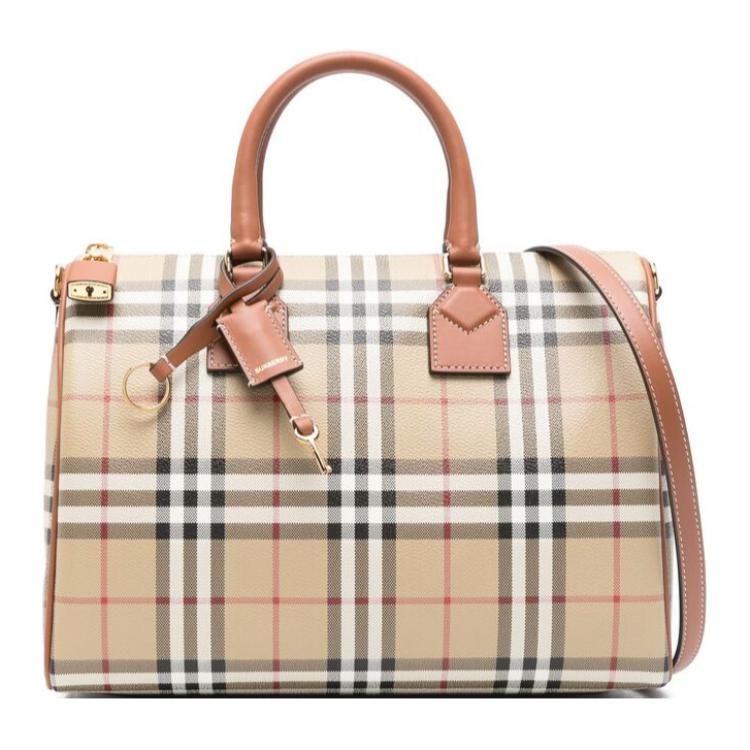 Burberry Регулируемый съемный плечевой ремень Застежка-молния Телячья кожа Сумка-тоут через плечо Женские сумки Бежевый Мультиколор 80920851