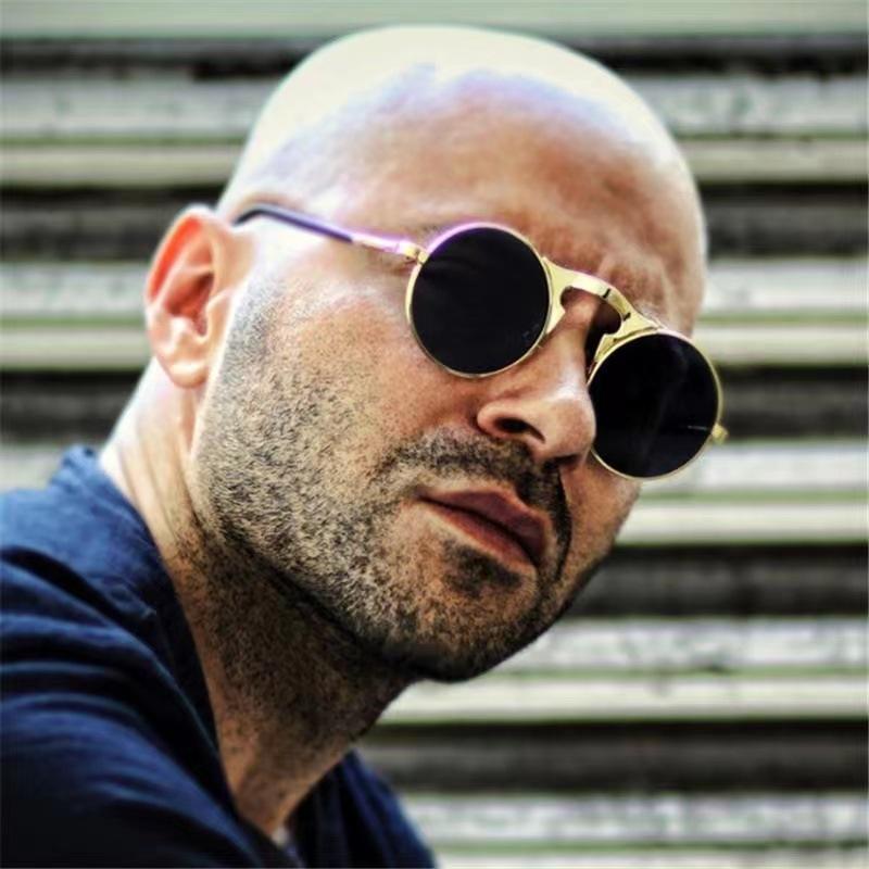 Новые винтажные солнцезащитные очки в стиле стимпанк, круглые солнцезащитные очки в стиле стим-панк, металлические женские солнцезащитные очки с покрытием, мужские солнцезащитные очки в стиле ретро, ​​круглые солнцезащитные очки с клапаном