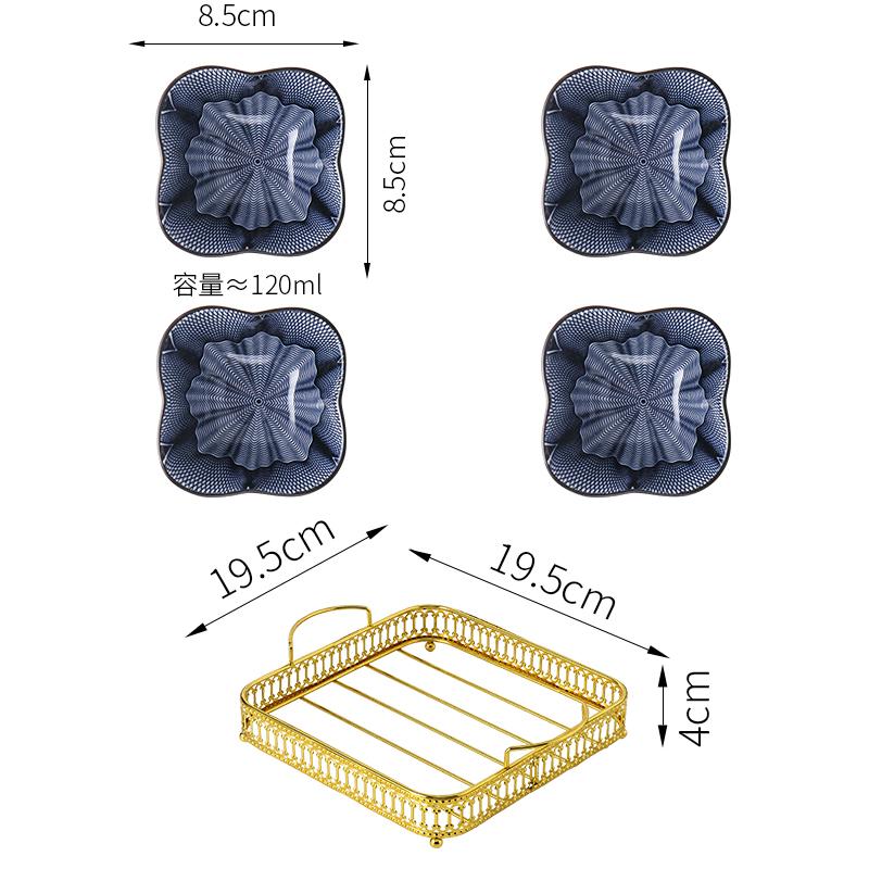 Керамическая тарелка для закусок Чаша для закусок с металлической рамкой Закуски в японском стиле Блюдо для сухофруктов с золотым основанием Тарелка для фруктов Dim Sum