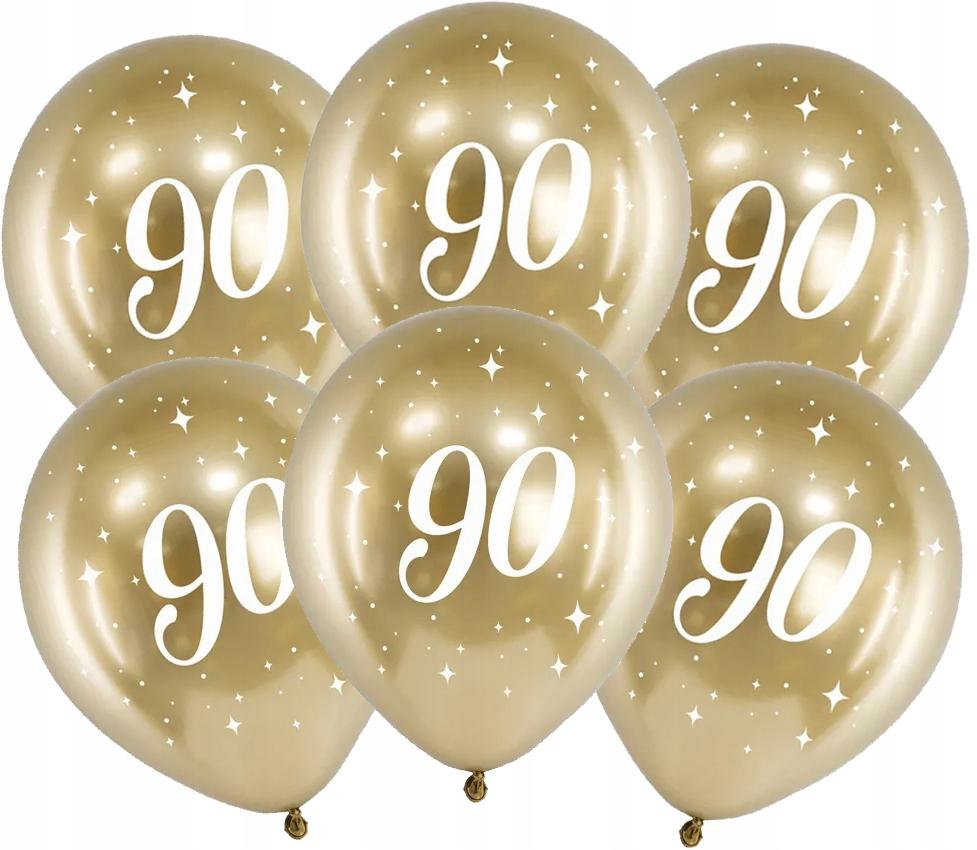 90th Birthday Balloons Ninety Gold Glossy Chrome Party 6 Pcs