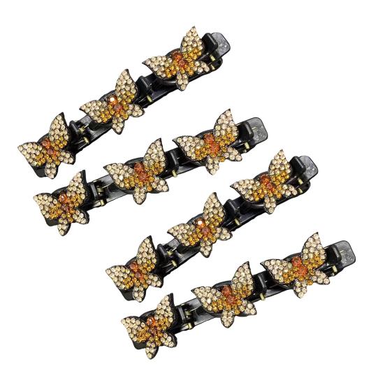 4 шт. заколки для волос в виде бабочек со стразами, для задней части головы, для плетения, зажим для волос, двухслойные заколки, женские, для девочек, аксессуары для волос, подарок на день рождения, на Рождество