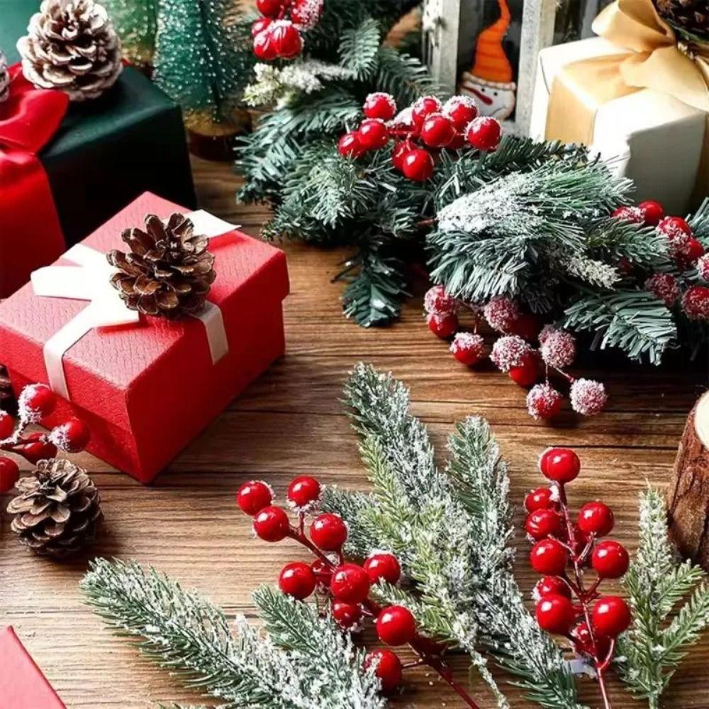Red Berries Fake Cedar Pine Plastic Faux Pine Lifelike Natural Looking Home Decoration