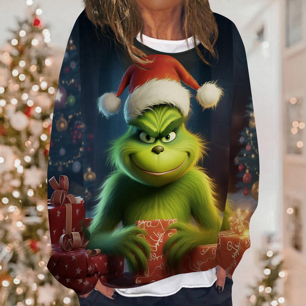 Женская повседневная модная толстовка с длинным рукавом и круглым вырезом с рождественским принтом, многослойный пуловер, топ