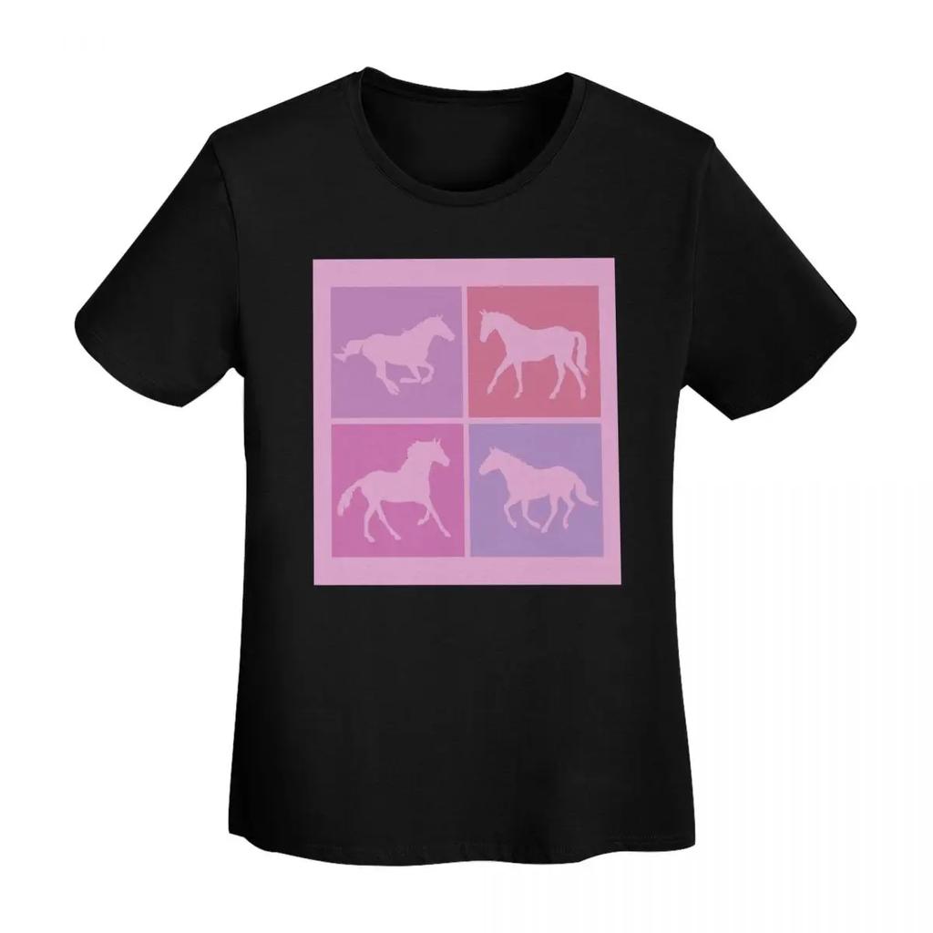 Pink Horse Silhouettes TShirt Women Short Sleeve T Shirts ONeck Streetwear Cotton Summer Tees Streetwear