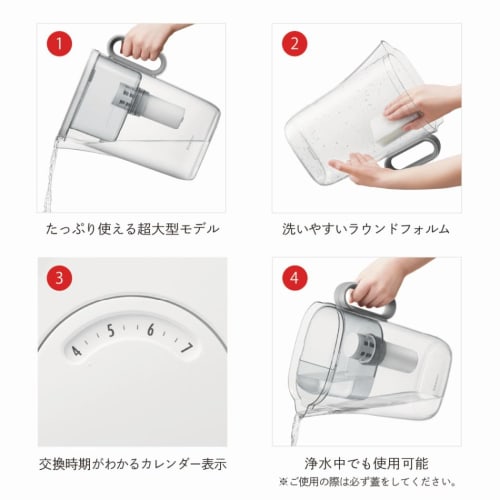 Cleansui Water Purifier, Pot-Type, Includes 1 Cartridge, CP508-GR, Filtered Water Capacity: 2.2L, Total Capacity: 3.6L, Removes PFOS/PFOA and Other Fl