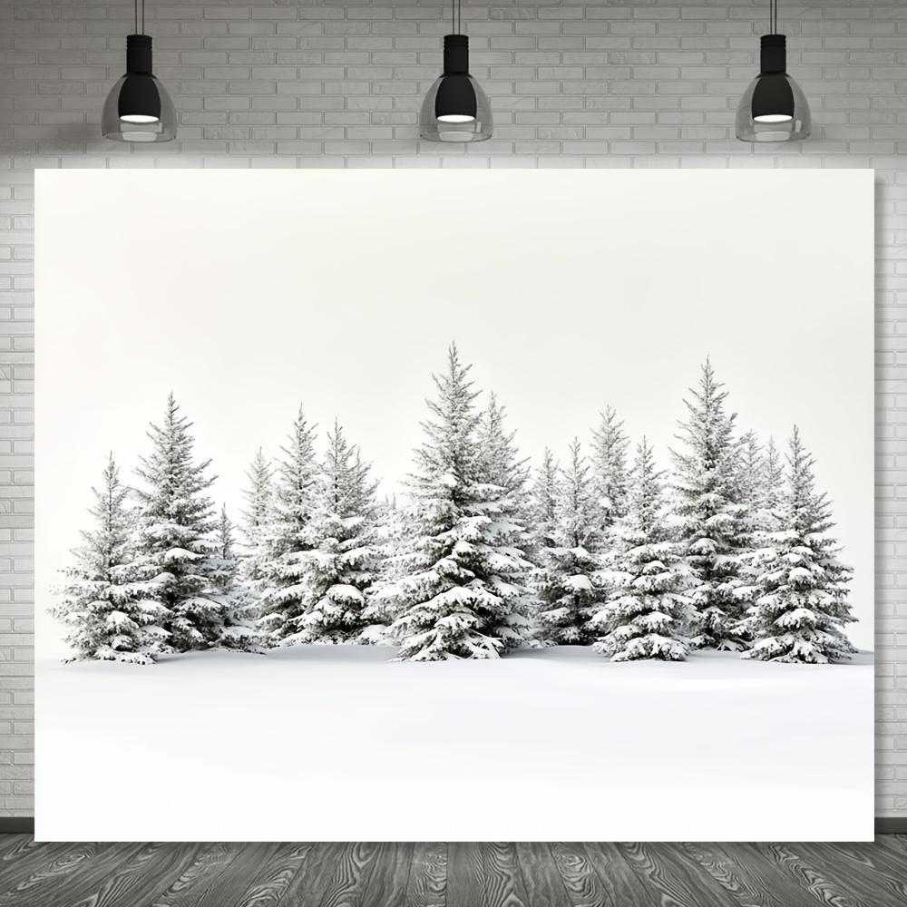 Winter wonderland photography backdrop. The winter pine trees are durable and suitable for family gatherings.