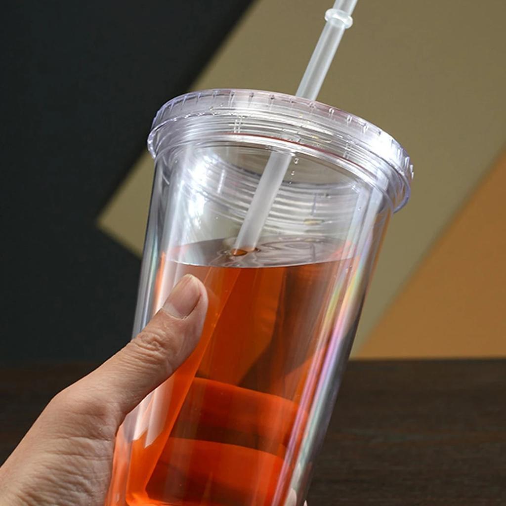 450 мл Многоразовый Двухслойный Пластиковый Прозрачный Стакан для Питья Бутылка для Воды с Крышкой и Соломинкой Чашка для Напитков На Открытом Воздухе Чай Молоко Кружка Инструменты