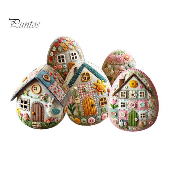 Felt House Diy Egg Kit Patchwork Felt Egg House Craft Kit Handmade Embroidered Easter Eggs Crafting Set For Easter Basket Festive Decor