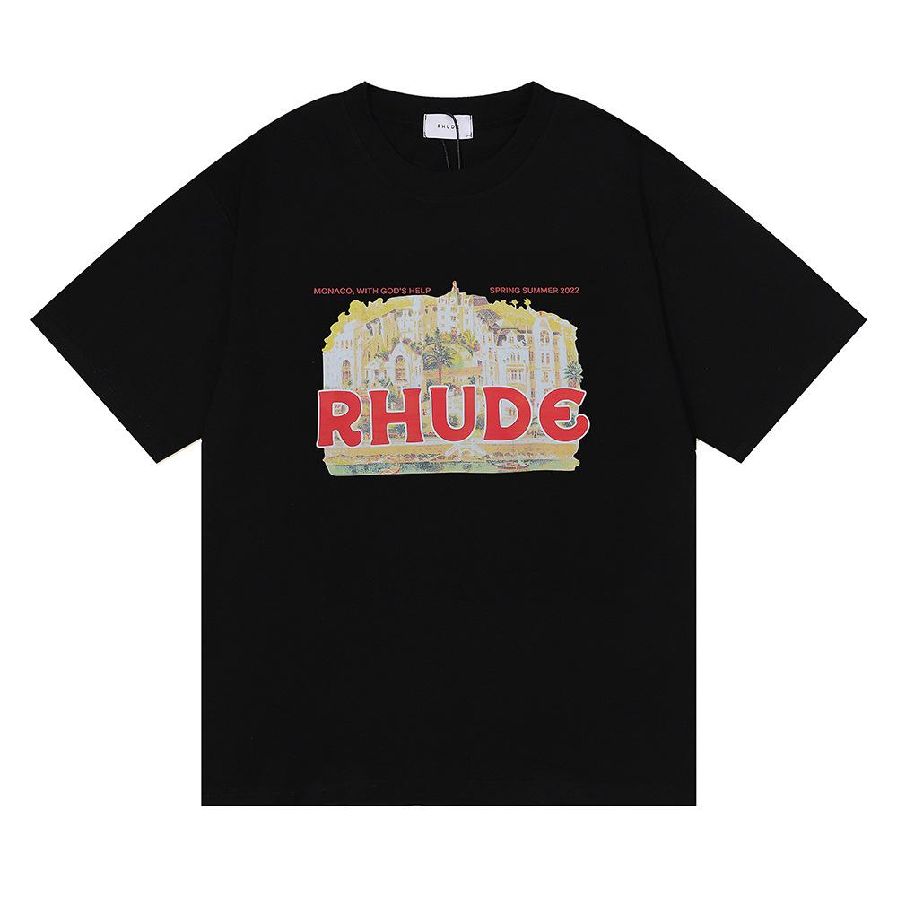 Трансграничный европейский и американский модный бренд RHUDE микро-лейбл узор с логотипом в виде замка футболка с коротким рукавом мужская и женская хай-стрит свободная