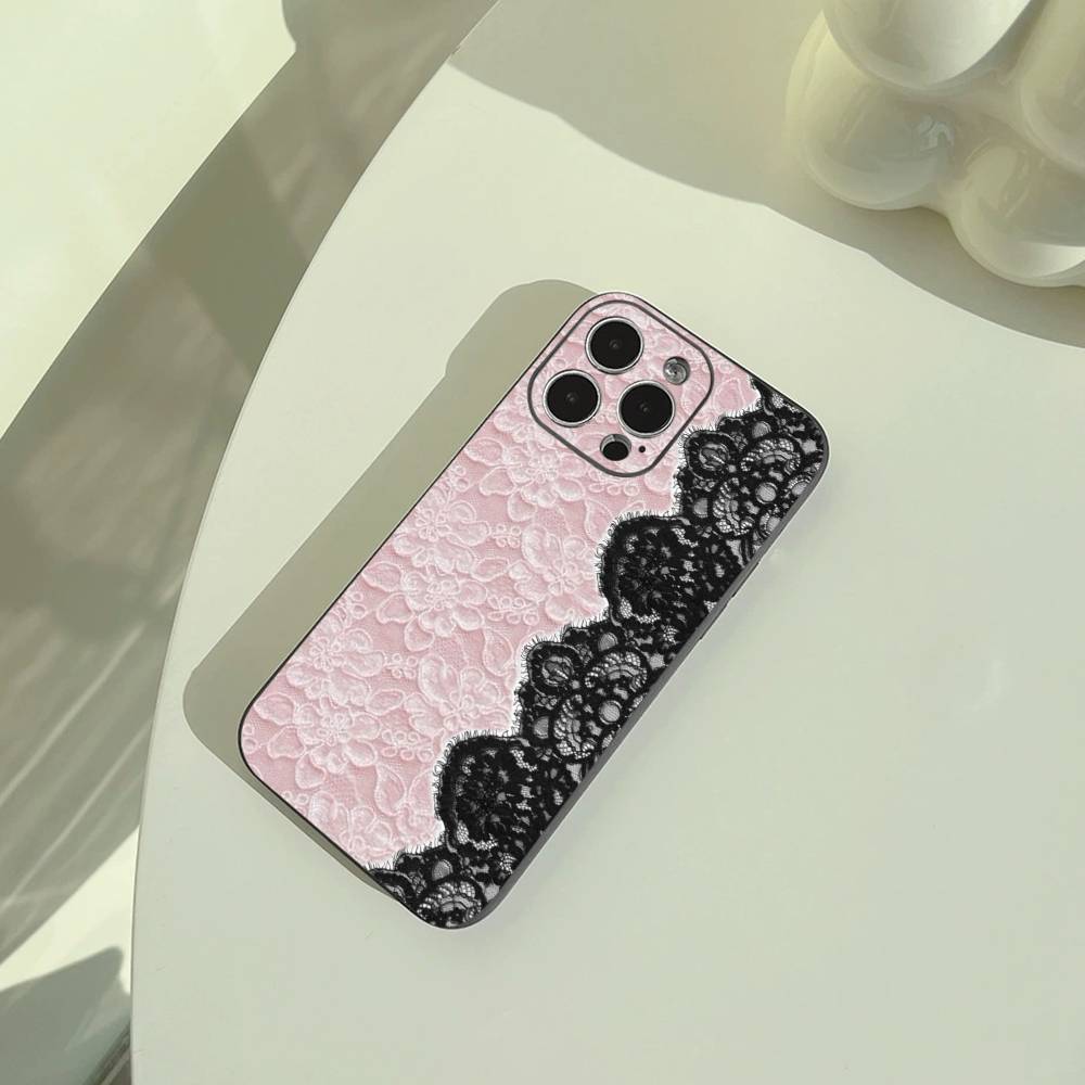 Чехол для телефона с принтом L-Lace для iPhone 17,16,15,14,13,12,11 Pro Max, Легкий и практичный Мягкий черный чехол