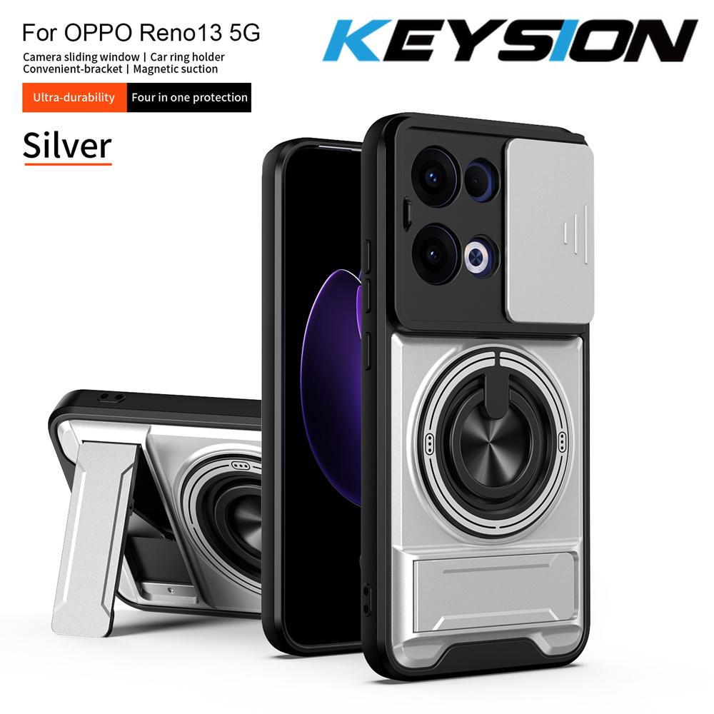 KEYSION Магнитный чехол для телефона OPPO Reno13 Pro 5G Reno13 F 5G Защита камеры со сдвижной крышкой Вертикальная подставка Кольцо Ударопрочный чехол