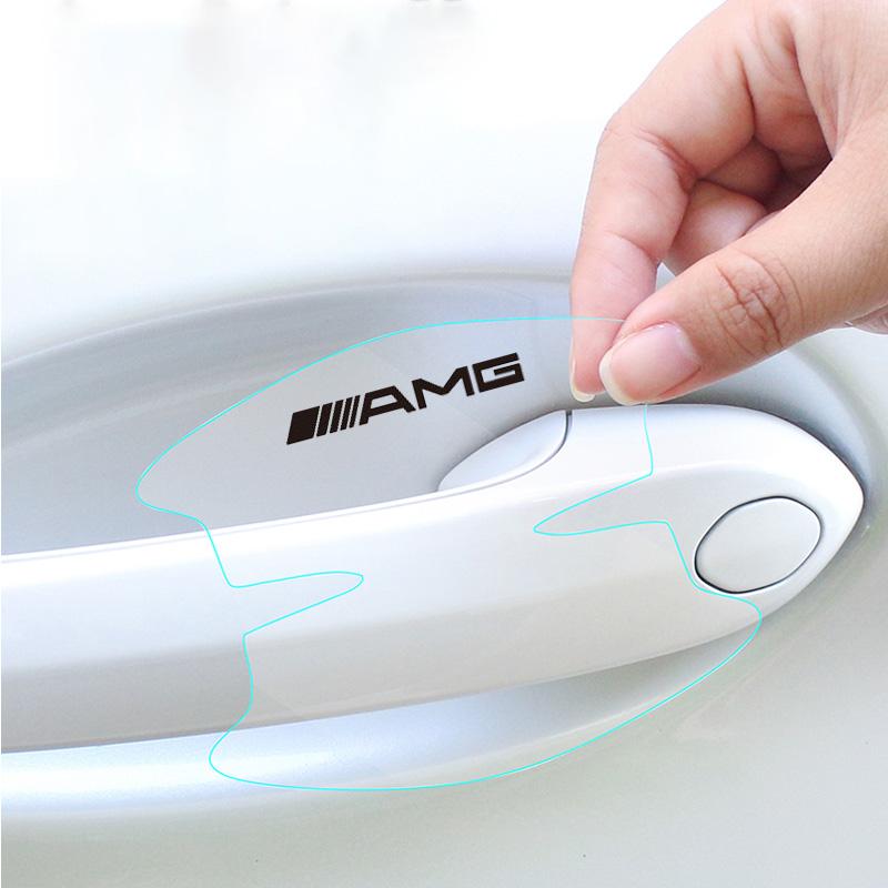 GDX2 8pcs Transparent Auto Door Wrist Protector Side Handle Decal TPUMWT for Mercedes Benz AMG W124 W203 GLS GLA Interior Mouldings