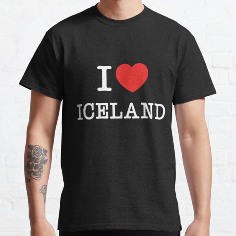 Плюс размер S-3XL Футболка с принтом «I Love Iceland» Мужские топы Модная одежда Футболки