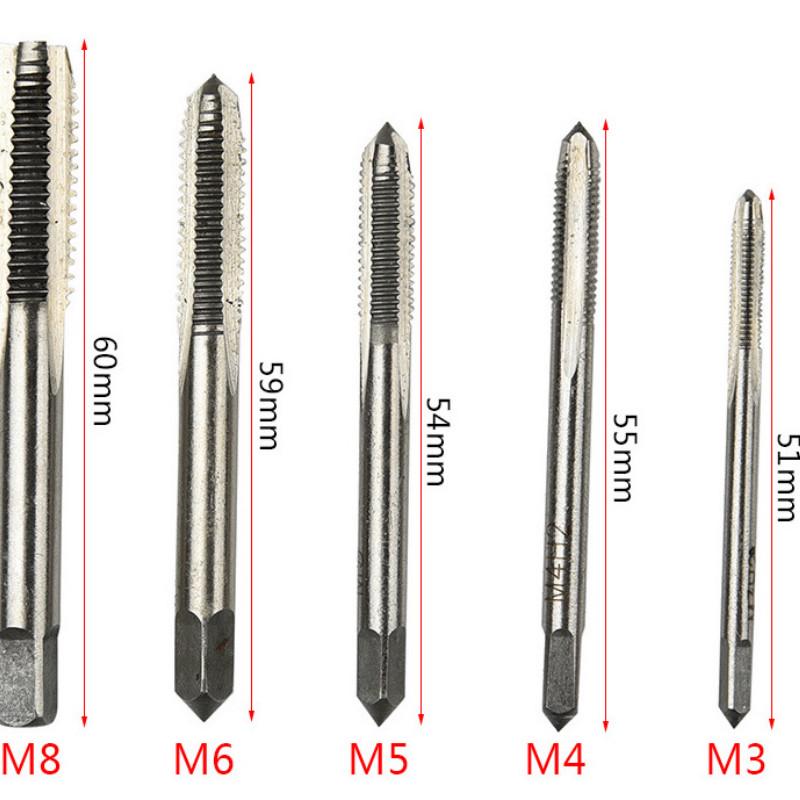 5PCS/Set M3 M4 M5 M6 M8 Machine Spiral Point Straight Fluted Screw Thread Metric Plug Hand Tap Drill