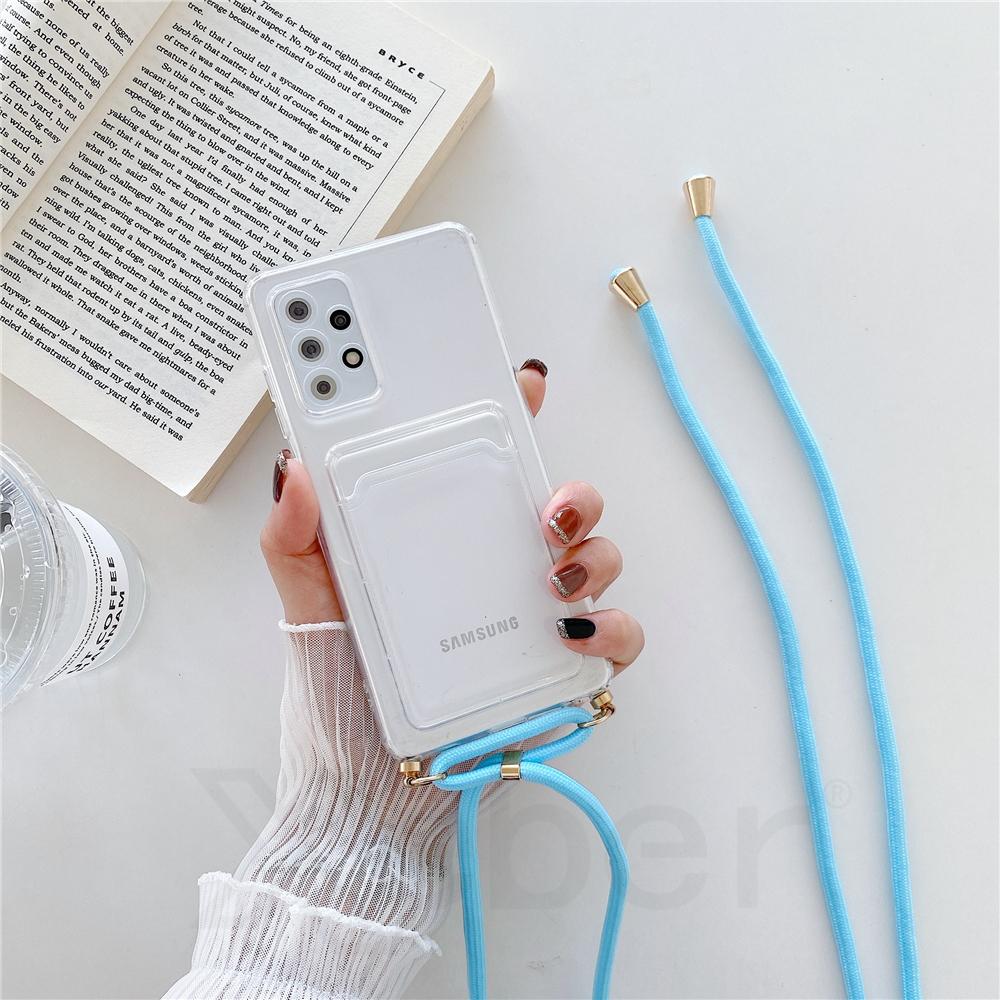 Мягкий прозрачный чехол из ТПУ с ремешком для карты для iphone 14 13 12 11 pro X Xr Xs max/Samsung S22 S21 S20 A13 A23 A33 A53 A12 A22 A32 A52 A72/Redmi 10 9 9A 9C 9T