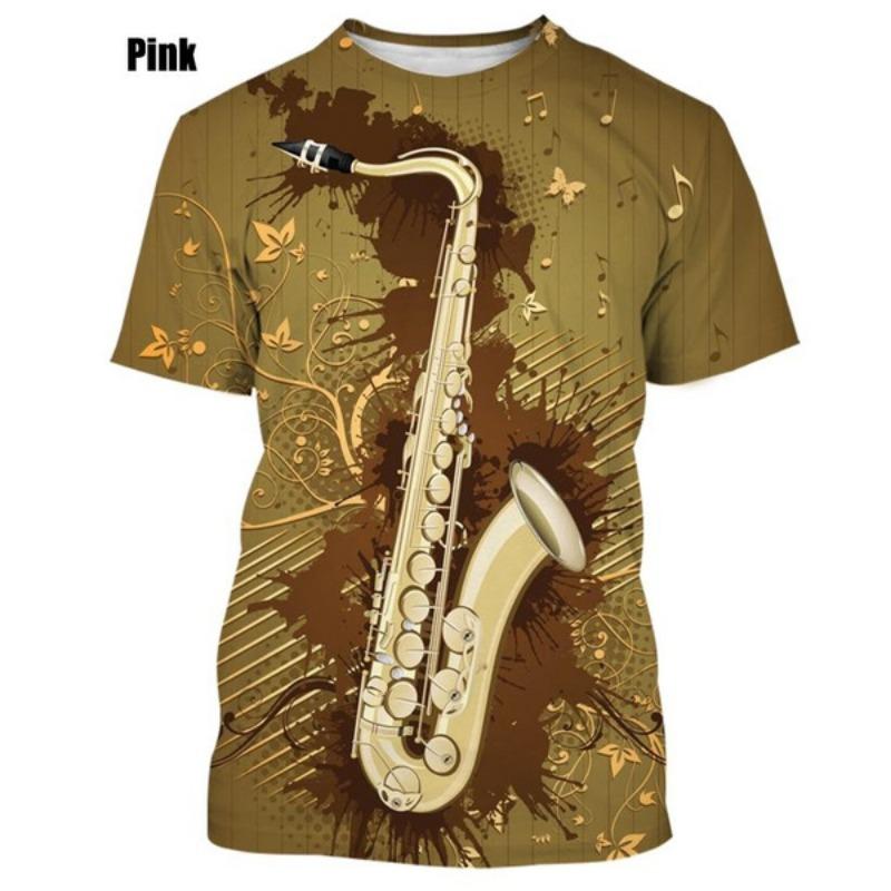 New Jazz Musical Instrument Saxophone T Shirt Men's Casual Music Art Short-sleeved T Shirt