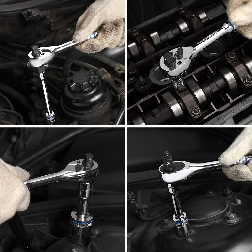 DURATECH Ratchet Wrench Set with Ratchet and 3 Extension and 20 for and Other Maintenance Tools Storage 24-Piece 3-in-1 Handle, 6.35mm, 9.5mm, 12.7mm