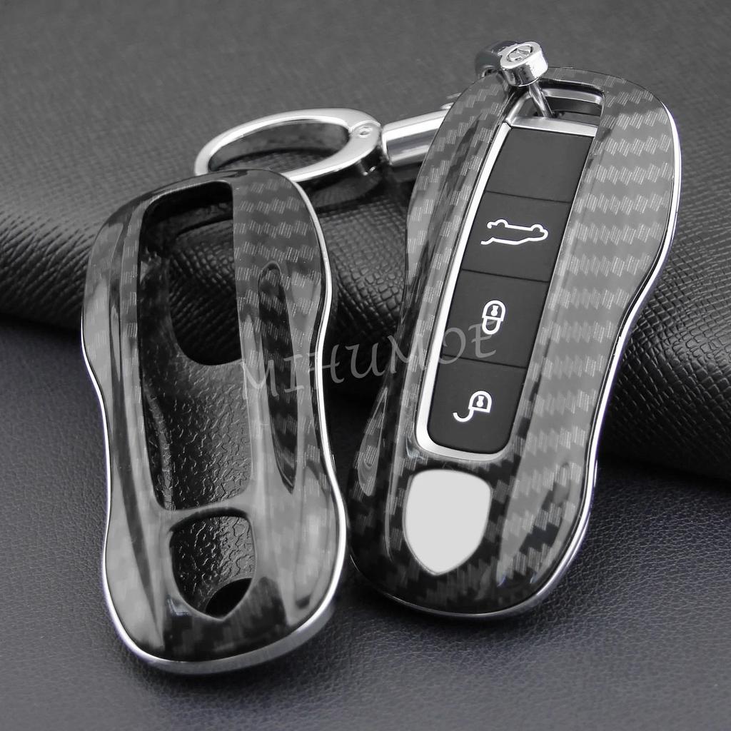 For 2019-2025 Porsche Panamera Taycan Cayenne Coupe 911 Car Remote Key Fob Case Cover Shell Keychain Accessories Carbon Fiber
