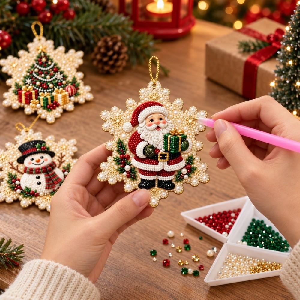 12 шт. Самоцветы особой формы Набор для DIY Алмазная живопись Деревянное подвесное праздничное украшение Рождественская елка