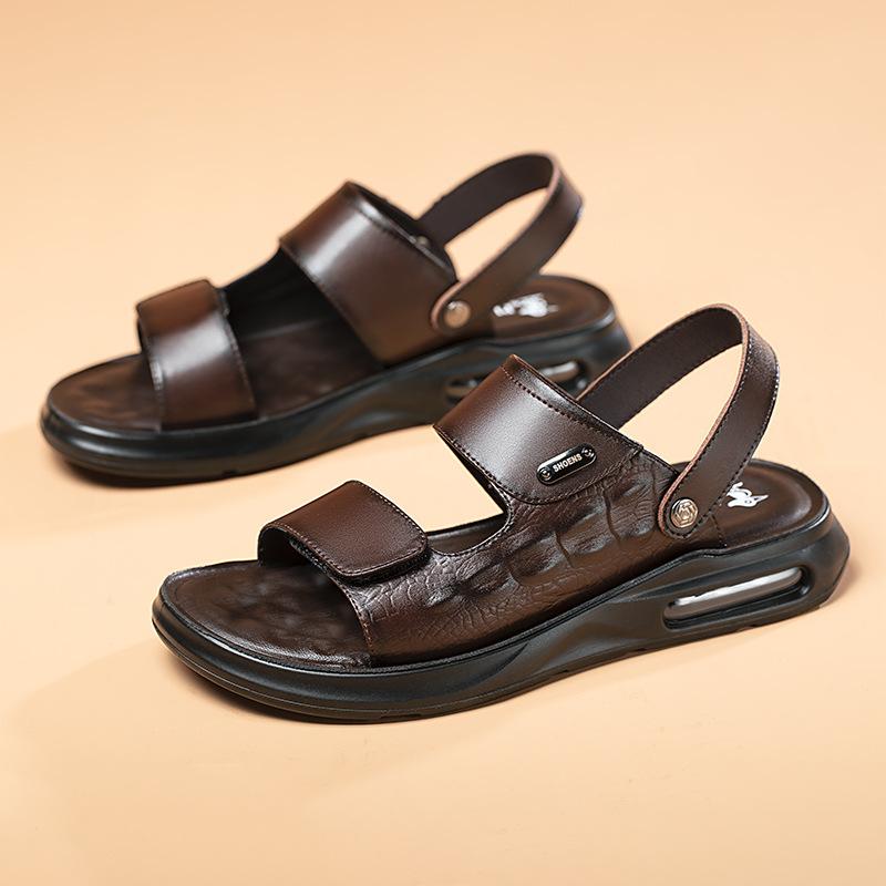 Модный бренд Кожаные сандалии Мужские Повседневные Пляжные туфли Воздушная подушка Противоскользящие Спортивные сандалии Уличные Повседневные Мужские сандалии Sandalias De Hombre