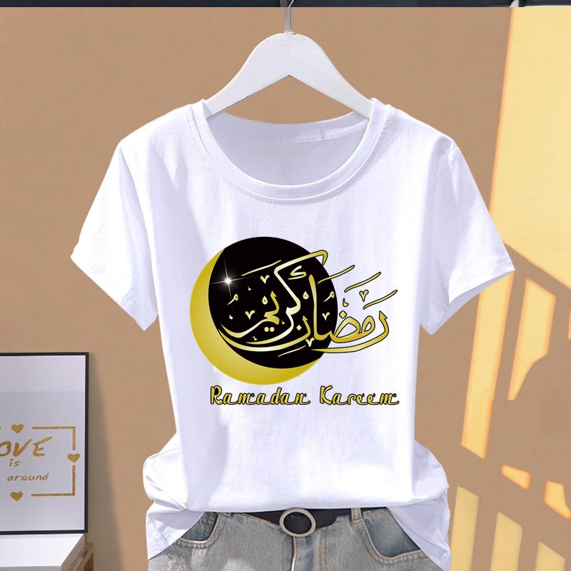 (Asian Size) Ramadan Trend Style Letter Graphic Tee Casual T Clothing Print Female Casual Women's Top Fashion Short Sleeve T-shirt