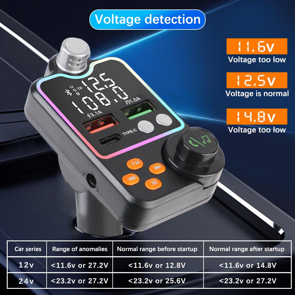 Автомобильные аксессуары MP3-плеер Handsfree Car Kit Wireless 5.0 FM Modulator Car Music Receiver FM Transmitter Type C Dual USB Car Charger