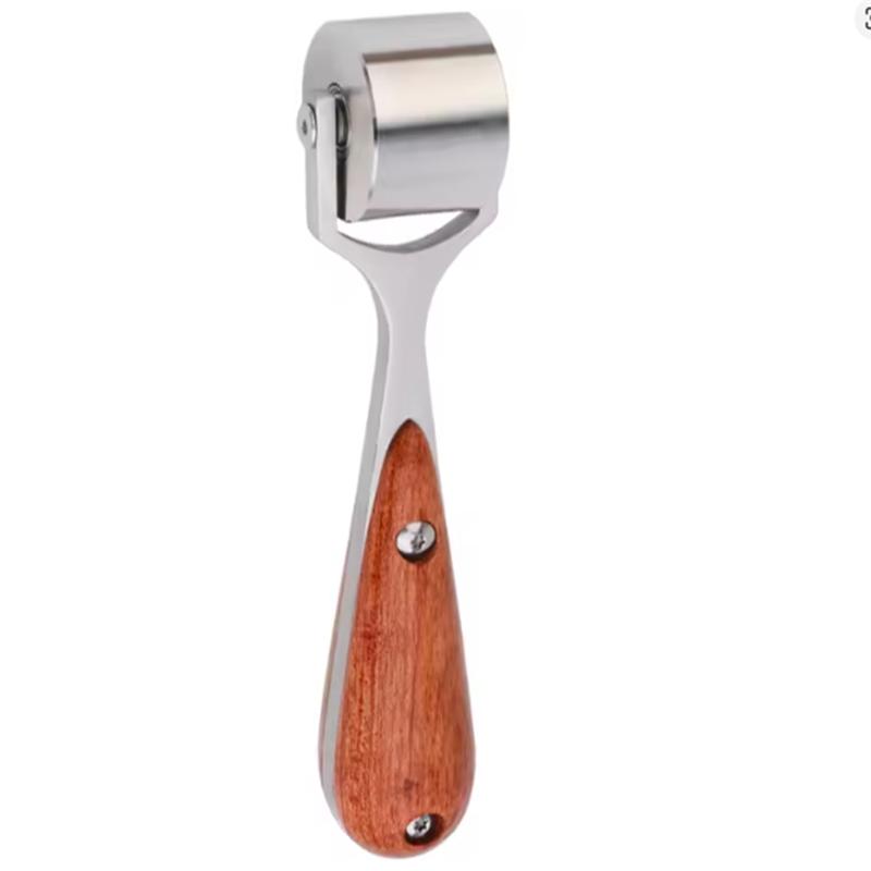 AS60-Pear Wood Handle Leather Roller Glue Edges Laminating Wheel Craft Handmade Smoother Creaser Tool Steel Iron Roll