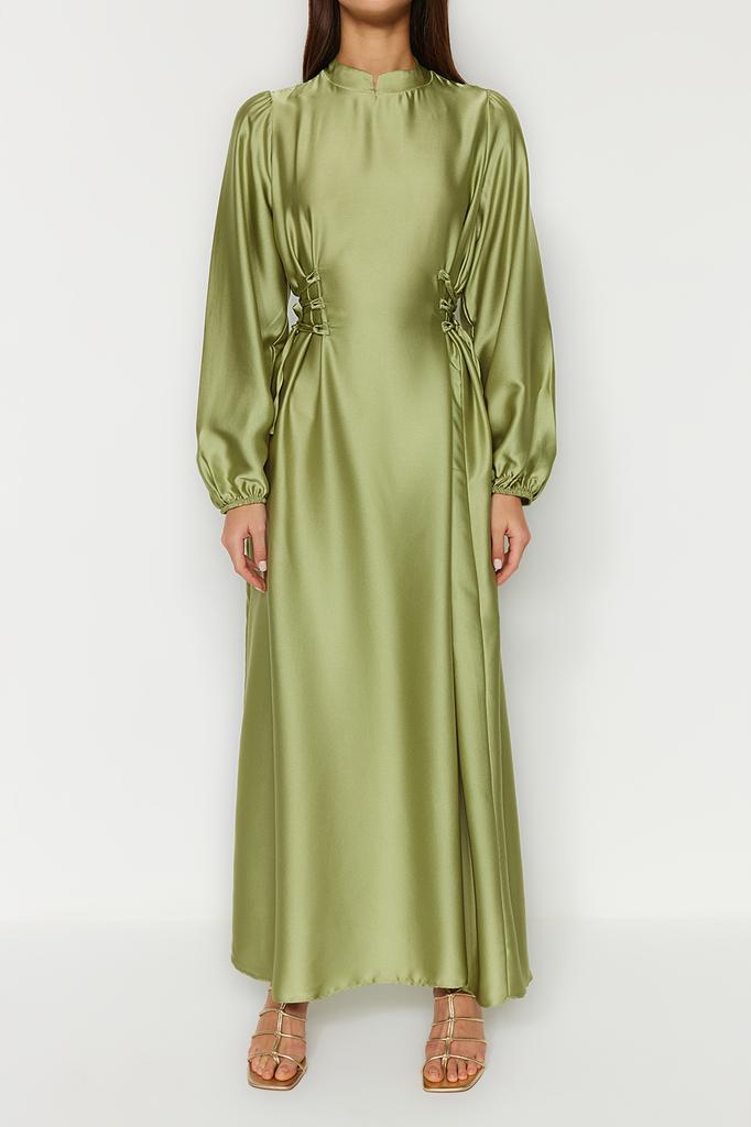 Women's Fashion New Hijab Evening Dress Green Fitted Satin Plain Weaving