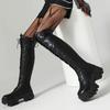 Women's High Boots Knight Boots Dark Black Babes Punk Wind Front Lace-up Women's Knee Boots Riding