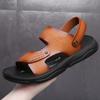 Мужские летние новые популярные пляжные кожаные сандалии-шлепанцы двойного назначения, мужские желтые уличные шлепанцы, повседневная обувь, удобная обувь
