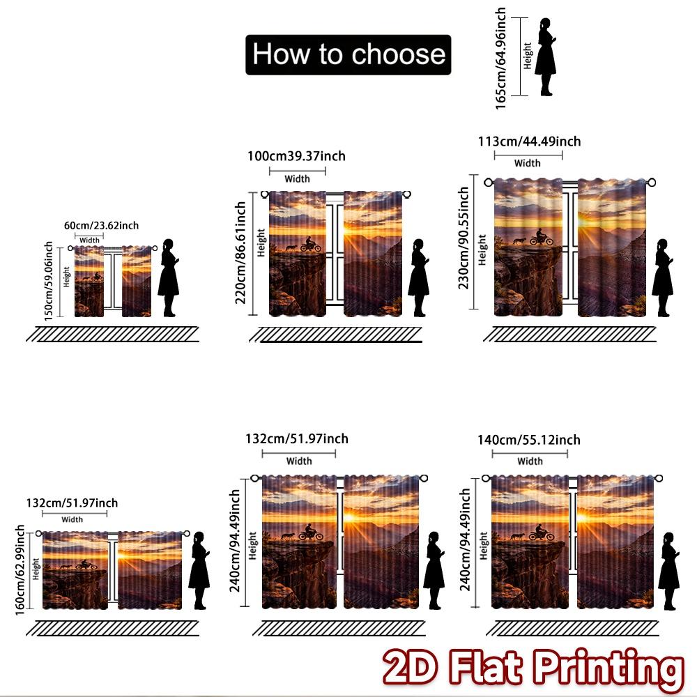 2D flat printing 2pcs Curtain Party Window Curtains Sunset Adventure Cliff Digital Printed Polyester Drapes Festive Curtains for