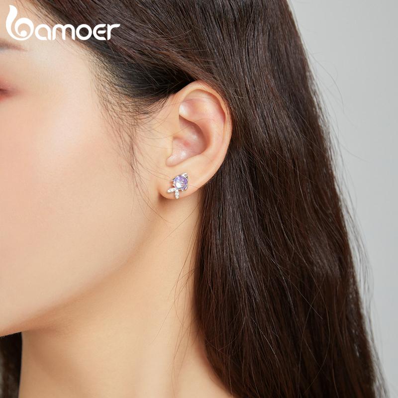 Гипоаллергенные серьги BAMOER из стерлингового серебра 925 пробы, сверкающие красочные фианиты, женские серьги-гвоздики «Счастливая маленькая рыбка»