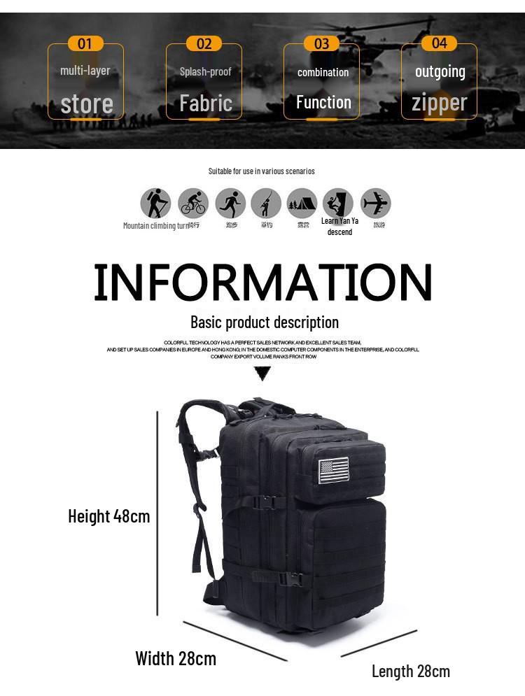 Men's Large Capacity Outdoor Sports Backpack, Water-Resistant, Multifunctional, 45L