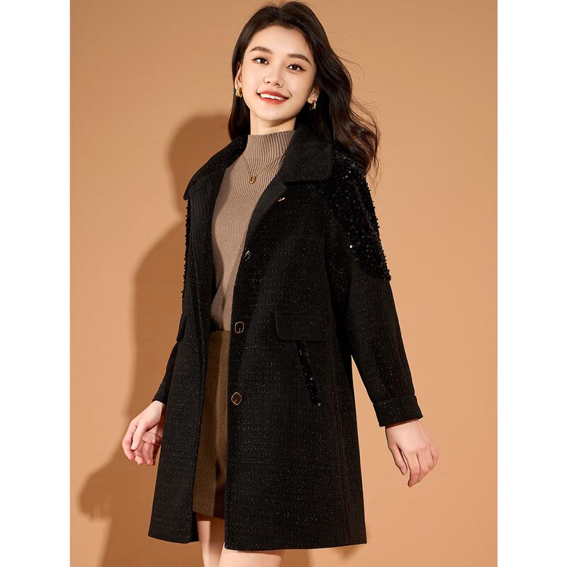 Chic Sequin Embellished Mid-Length Cocoon Coat