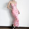 Summer Fashion Trend Women's New Hanging Neck Open Back Slim Fit Printed Wrapped Hip Dress Fashion Party Dress