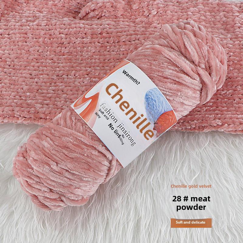 Вязаный шарф, шапка, тапочки крючком из золотистого бархата с шениллом, набор для самостоятельного вязания из кукольной шерсти