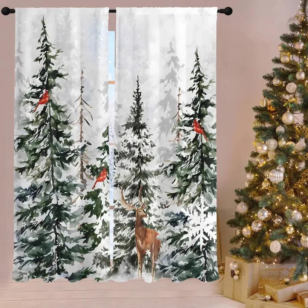 3D Digital Print Curtains With Christmas Tree Snow for Boys Nursery Bedroom Kids Curtains Panels Drapes for Living Room Bedroom