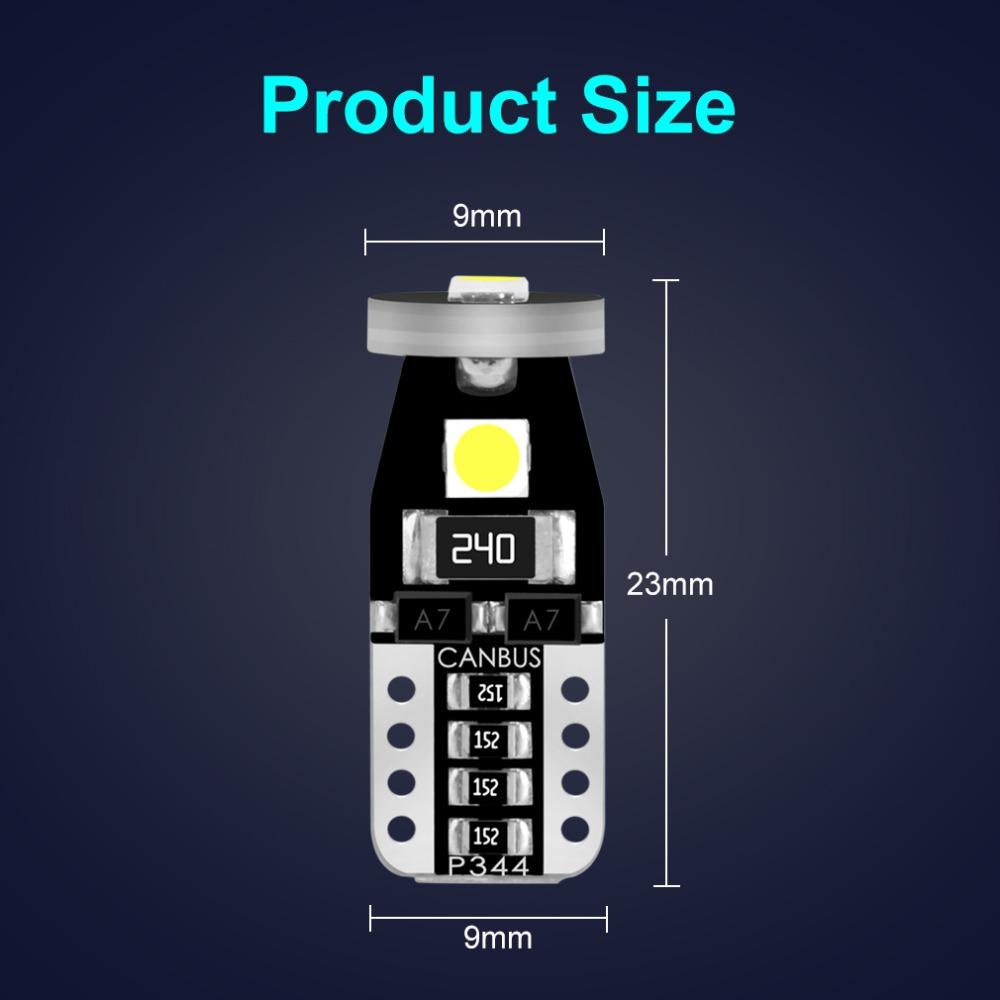 10Pcs T10 Led Canbus W5W Led Bulbs 168 194 Car Interior Lights Signal Lamp Dome Reading License Plate Light Auto 12V 6000K White